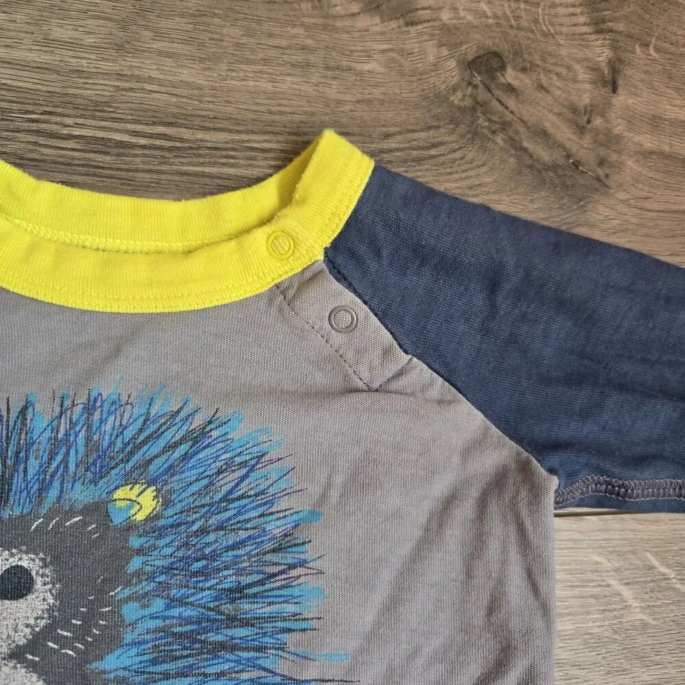 Tea Collection 3-6M Baby Romper One Piece Hedgehog Raglan Blue Grey Kidcore